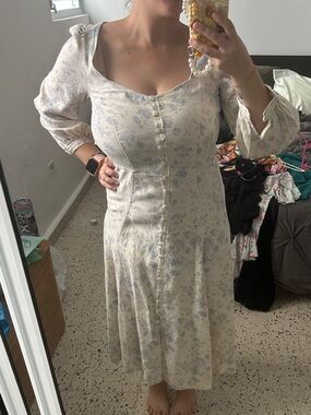 Polo by Ralph Lauren Cream Midi Dress with Light Blue Floral